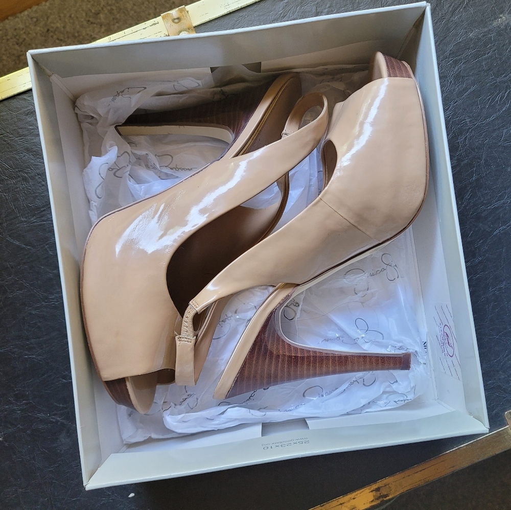 Jessica Simpson French Nude Peep Toe Slingback Stiletto Heel Size 10